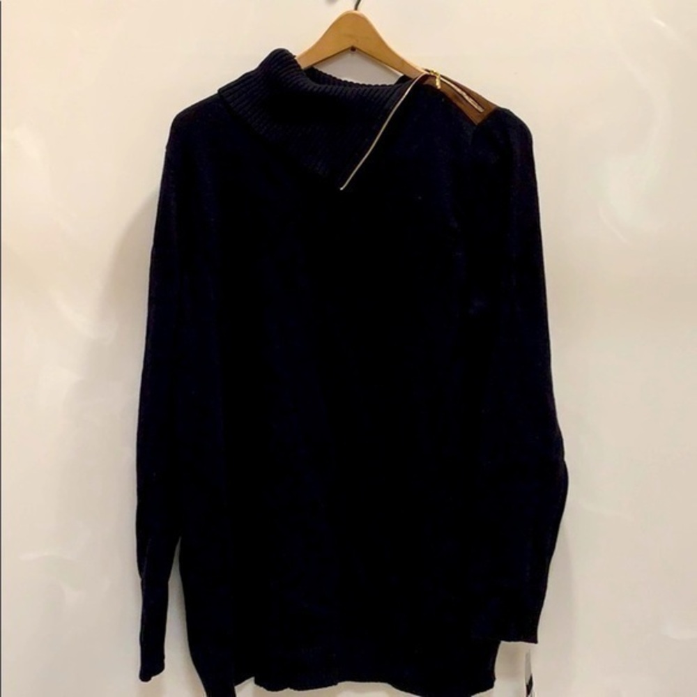 Charter Club Black Split Zip Turtleneck Sw…